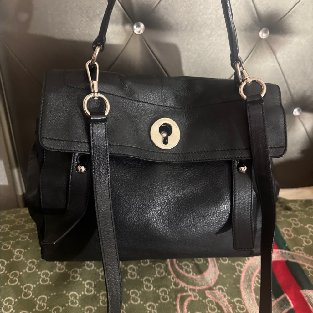 Yves Saint Laurent Black Leather Satchel with sliver  Hardware - Picture 2 of 7